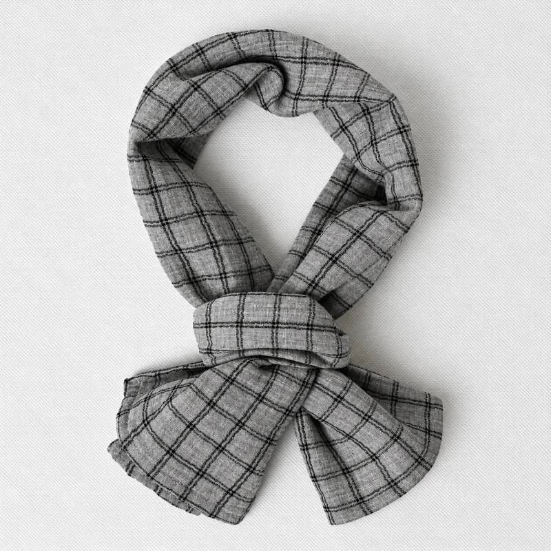 Collar Scarf Asolo – dwustronna męska apaszka z szarego muślinu w kratę