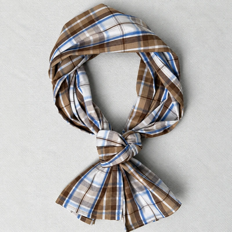 Collar Scarf Todi – męska apaszka w brązowo-beżowo-błękitną kratę