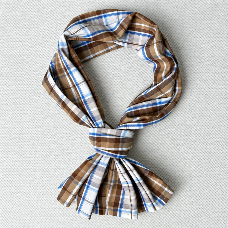 Collar Scarf Todi – męska apaszka w brązowo-beżowo-błękitną kratę