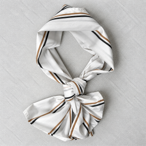 Collar Scarf Lerici – męska apaszka w beżowo-szare paski na bieli