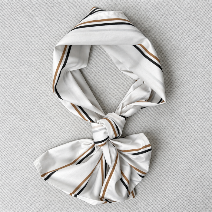 Collar Scarf Lerici – męska apaszka w beżowo-szare paski na bieli