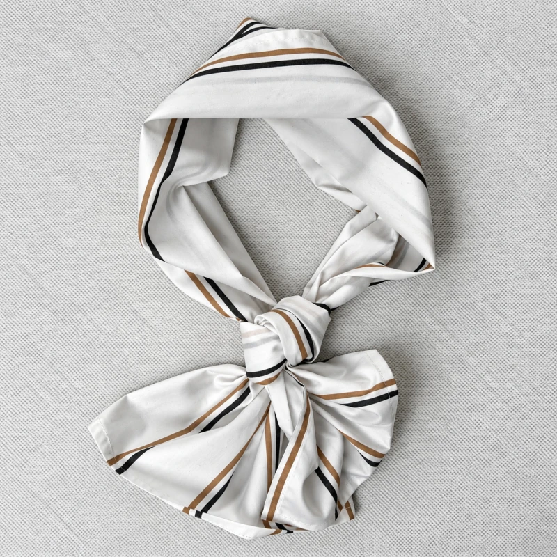 Collar Scarf Lerici – męska apaszka w beżowo-szare paski na bieli